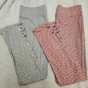 NEW Lot of 2 Mixit Geometric Geomaze Gray Pink Ballet Dance Cropped Leggings S